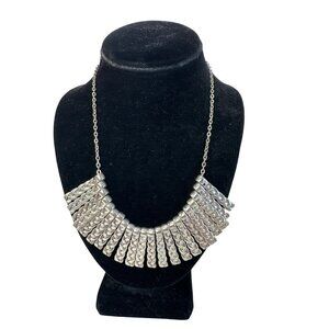 Braided Silver-Tone Statement Necklace Dangling Fringe Design Boho Tribal Bold